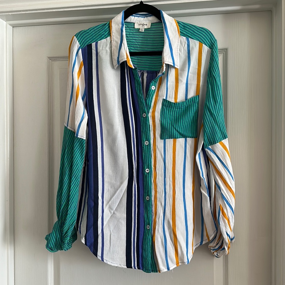 Multicolored Striped Flowy Button Down - image 1